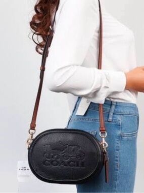 COACH Pebble Leather Camera Bag C4056 - Black/Redwood